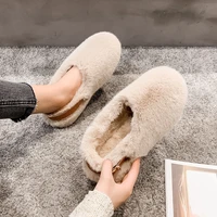 women cute sweet slip on loafers ladies classic white comfortable winter warm fur home slippers indoor house furry shoes y
