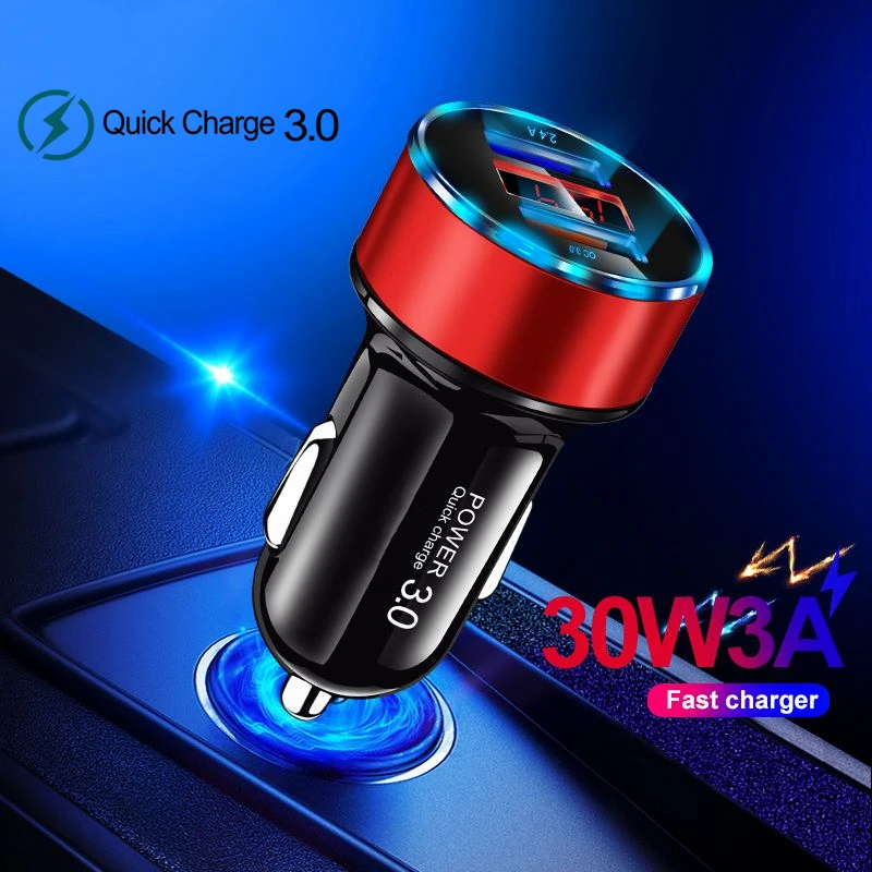 

4.8A Dual USB Car Charger QC3.0 LED Display Phone Charger For Samsung Xiaomi For iphone 12 11 X Mobile Phone Adapter Car-Charger