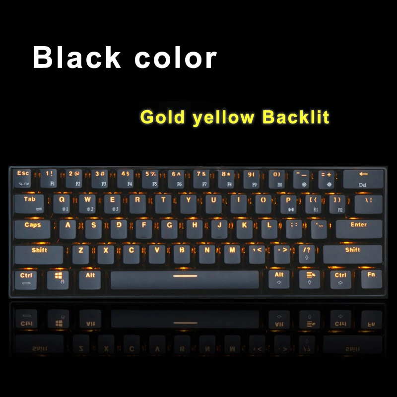 Black Bluetooth механические игровые клавиатуры Тонкий 61 клавиши RGB с одной подсветкой Подсветка поддержка Wins/Android/iOS - Цвет: Black