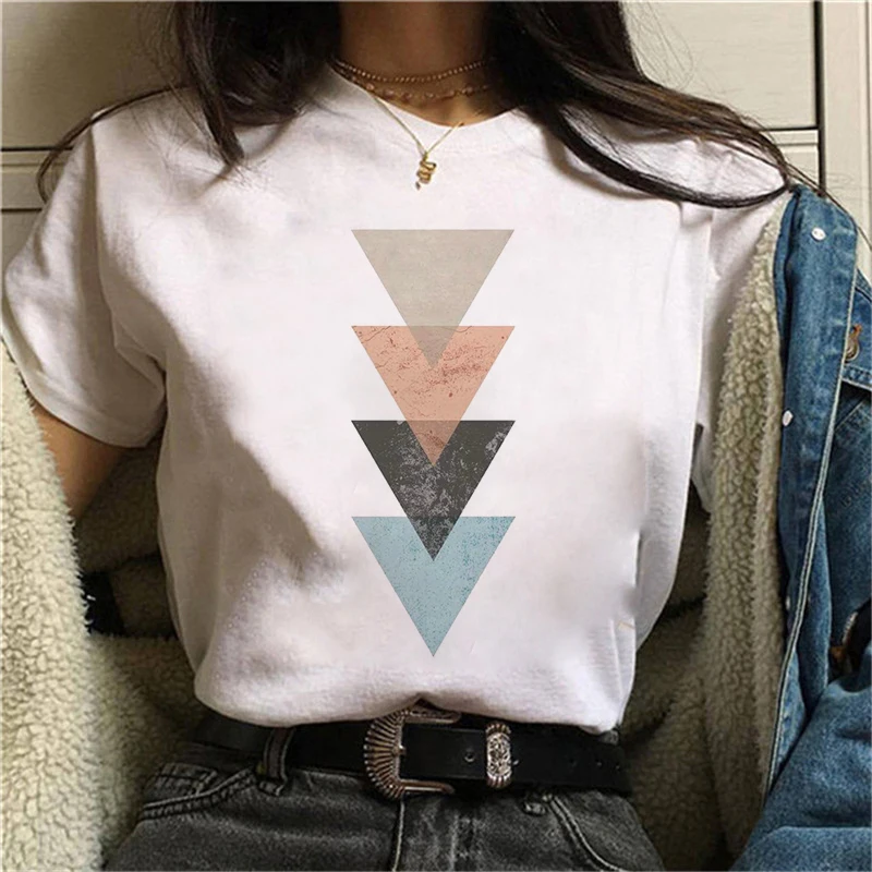 

Harajuku Tops Beatuiful Geometry Graphic Printed T shirt Women White T-shirt Cute Short Sleeve Animal Tshirt Female Tee