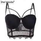 She'sModa перспектива кружева в виде крестика Для женщин Бюстье бюстгальтер ночного клуба вечерние укороченные топ, жилет размера плюс