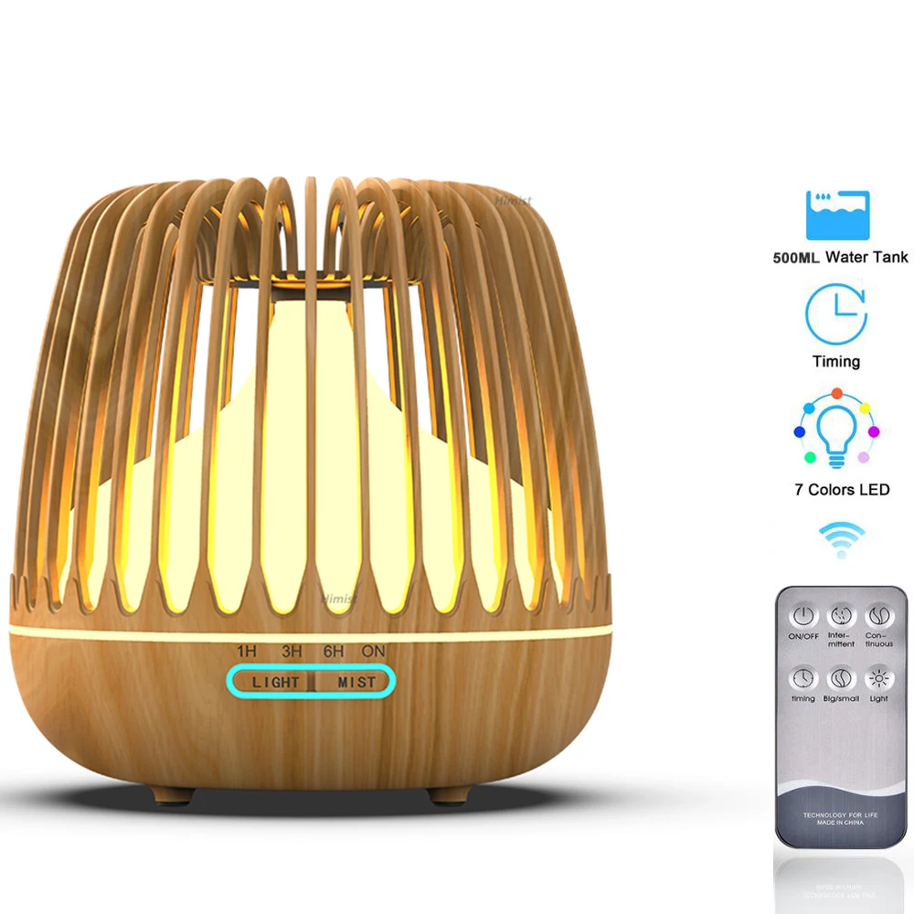 

500ML Aroma Essential Oil Diffuser Ultrasonic Air Humidifier Wood Grain 7 Color Changing LED Light Cool Mist Difusor for Home