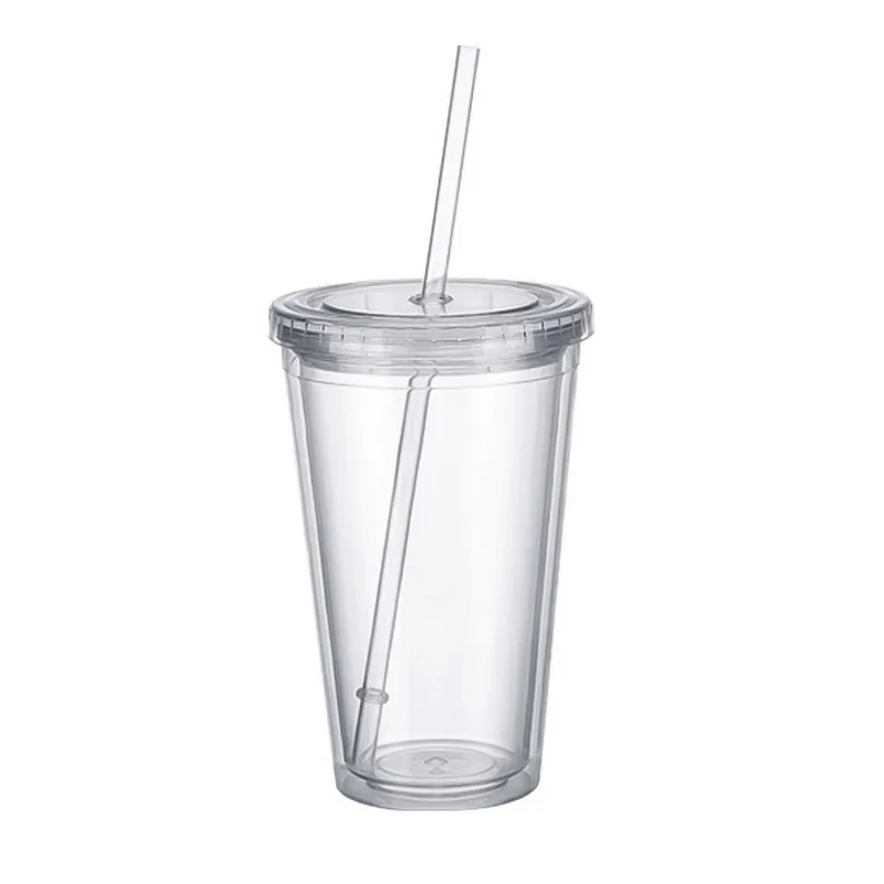 

Plastic Bottle Transparent Mug With Straw Leak-proof Water Bottles Drinkware Tumbler Double-walled Cup Coffee Juice Travel Cup