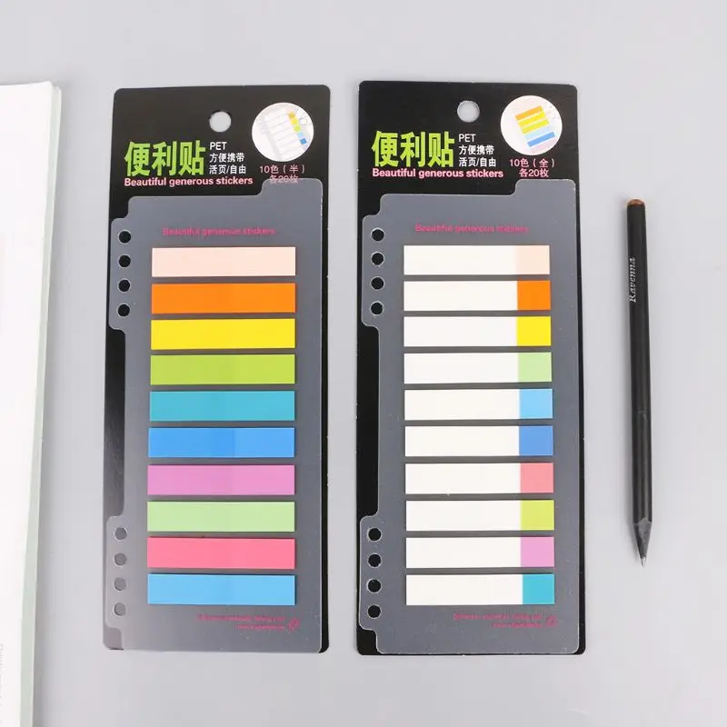 

10 Colors PET 200 Sheets Index Tabs Flags Sticky Note Page Marker Stickers Stationery Office School Suppies