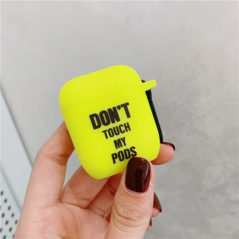 Модный флуоресцентный цветной простой чехол с надписью для Airpods, милый мультяшный bluetooth-наушник, защитный чехол для Airpod 2, мягкий чехол - Цвет: style 1