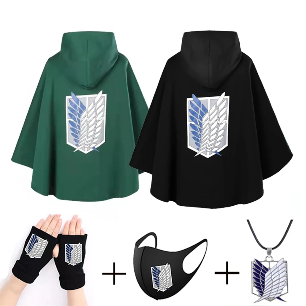 

Japanese Hoodie Attack On Titan Green Cloak Gloves Shingek No Kyojin Scouting Legion Costume Anime Cosplay Black Cape