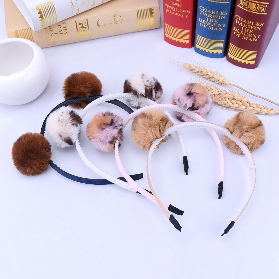 Повязка на голову для девочек 1 шт. повязка с медвежьими ушками и помпонами ободок