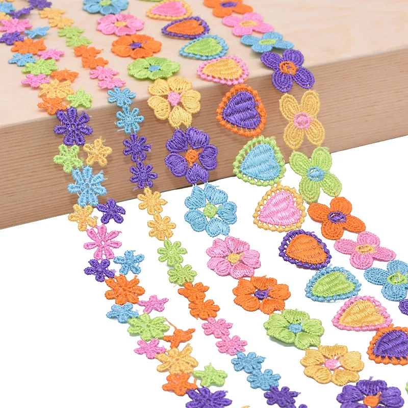 3 ярда цветная вышитая ромашка с сердечками кружевная лента сделай сам ручная