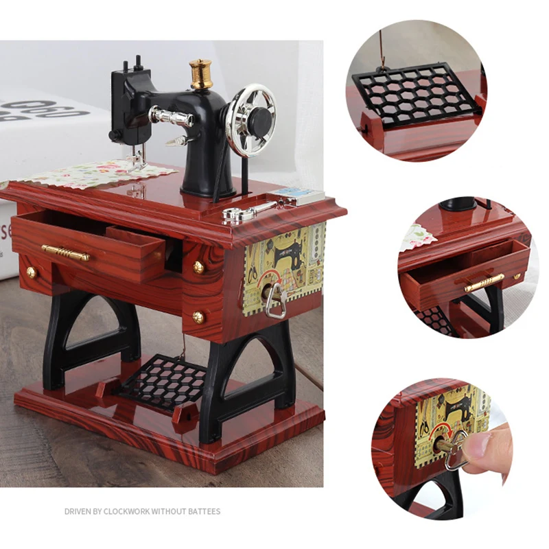 

Cute Mini Sewing Machine Music Box Retro Gift Table Home Decor YS-BUY