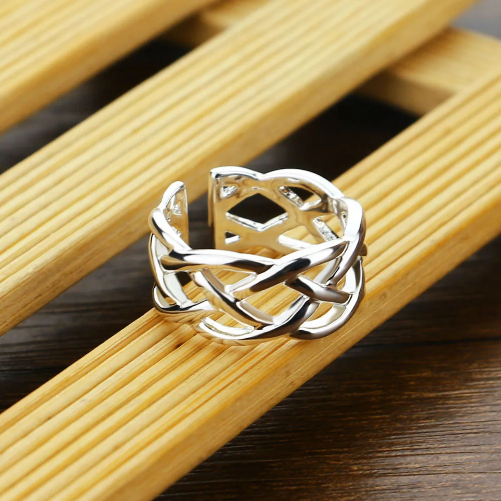 Новинка искусственное серебро простой стиль сетчатый дизайн широкое кольцо