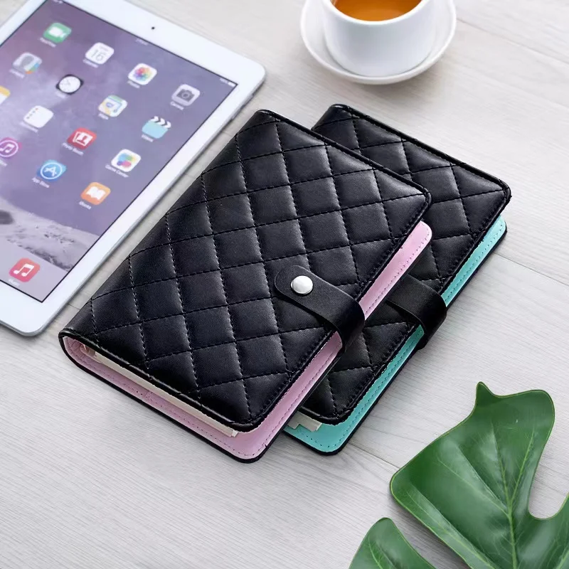 Блокнот А6 кожаный стеганый многоразовый с 6 кольцами 100 г/м2 80 листов | Канцтовары