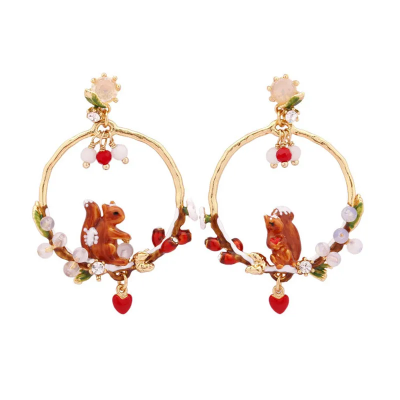 

European and American temperament small animal stud earrings female painted enamel glaze asymmetric 925 silver needle earrings