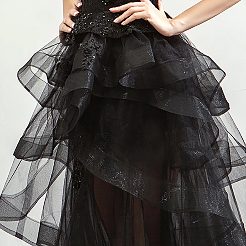 

Bespoke Occasion Dresses Illusion Strapless Sleeveless Beading Appliques Sequined Lace Tulle Black Lady Wedding Party Gown TS141