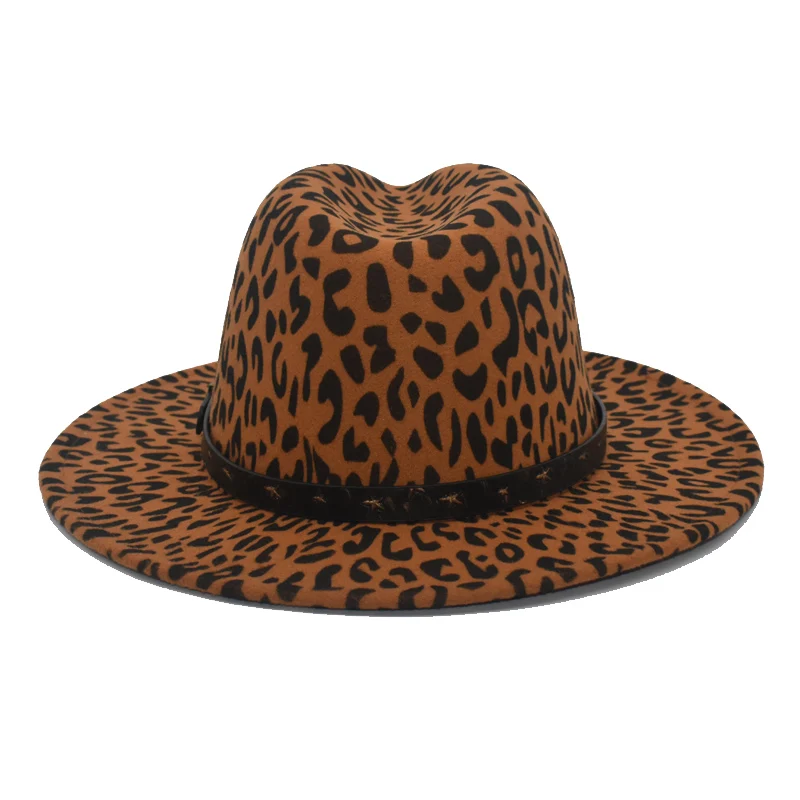 Men's Leopard Print Autumn And Winter Warm Imitation Wool Hat Retro Harajuku Style Hat Panama Hat high Top Jazz Hat F67