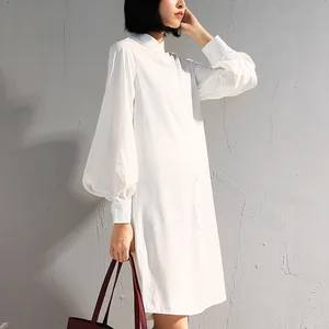 Женское зимнее белое платье-рубашка IHOBBY, новинка, рубашка средней длины с рукавами-фонариками и воротником-стойкой, женское свободное платье-рубашка, женское платье