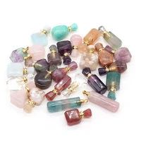 1pcs natural stone perfume bottle amazonite fluorite rose quartzs pendant essential oil diffuser necklace women jewelry gift