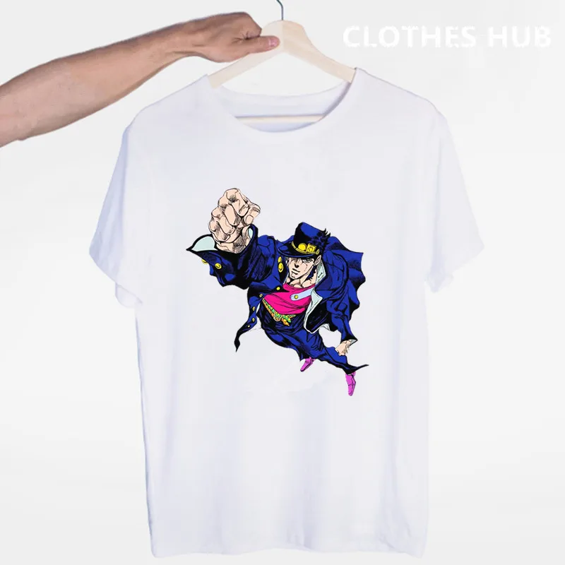 JoJo необычные приключения, забавные футболки для мужчин/женщин, японская футболка с аниме-принтом, повседневная футболка Jojo, хип-хоп топы, футболки для мужчин/женщин - Цвет: Серебристый