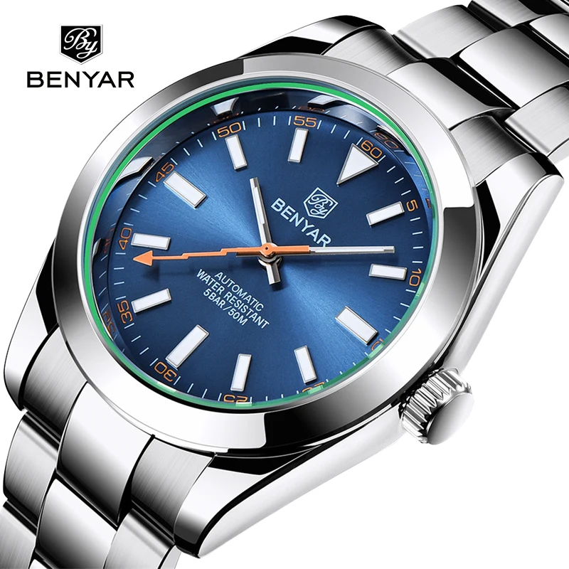 NEW BENYAR Blue men automatic watches Top Brand Luxury men wristwatch Military Watch Sapphire Glass Sport Water 50M Male Clock