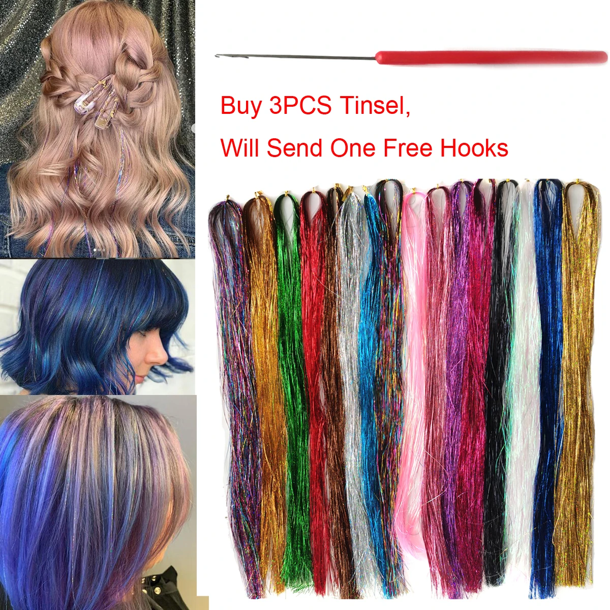 Блестящие блестящие голографические мерцающие волосы для наращивания в стиле