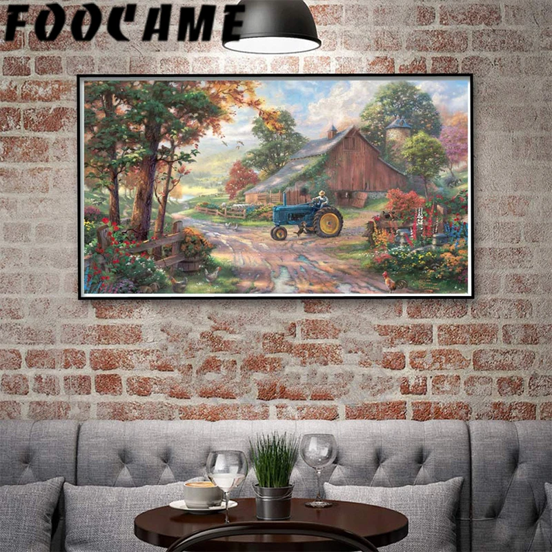 Картина Томаса кинкады ферма куры тракторы цветы грязь плакат с изображением