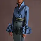 Свободные однотонные блузы в винтажном стиле; Из джинсовой ткани женские блузки VONDA 2021 модные расширяющимся рукавом отворотом повседневные женские топы S-5XL
