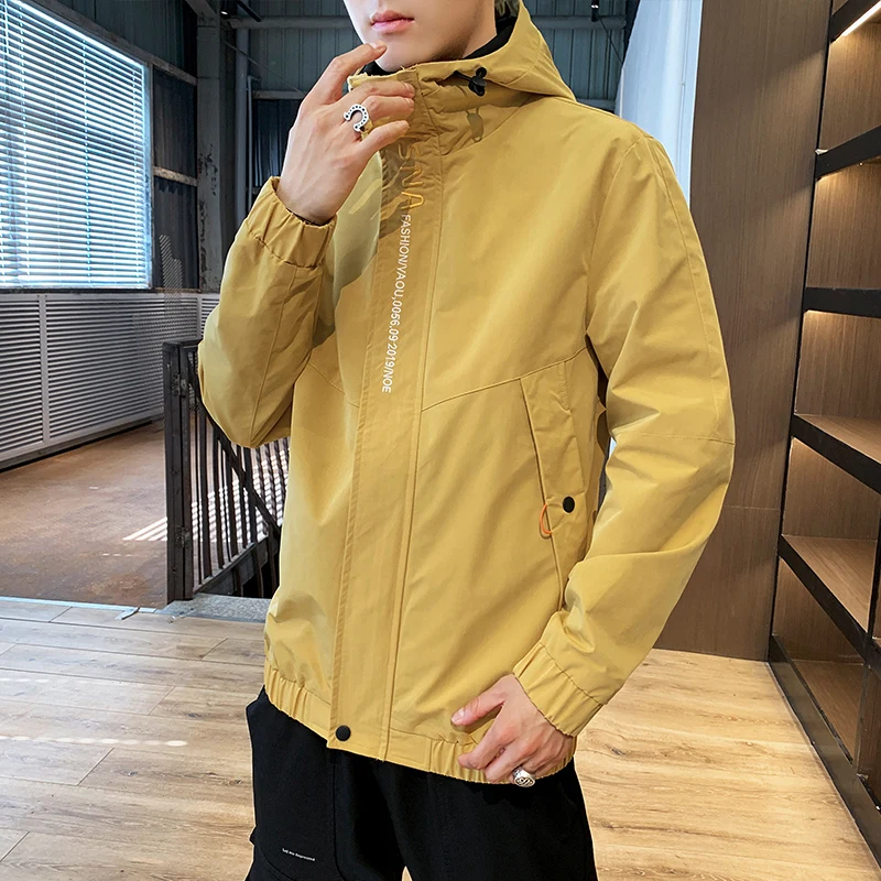 Мужская ветровка с капюшоном черная Повседневная куртка на молнии верхняя