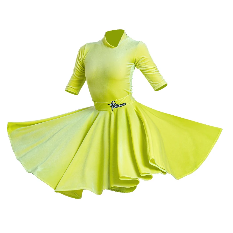 

New Children'S Latin Dance Clothes Velvet Split Dance Skirt Professional Rumba Cha-Cha Samba Tango Dancing Clothes Wear DN6651