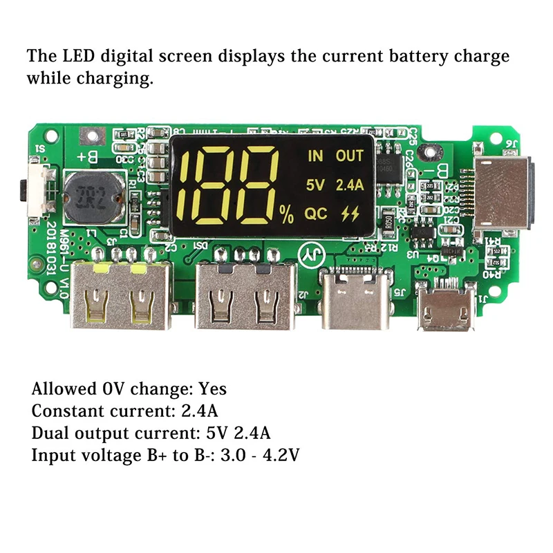 LED Dual USB Micro Type-C Mobile Power Charging Board 18650 Overload Charger Over-Discharge | Мобильные телефоны и