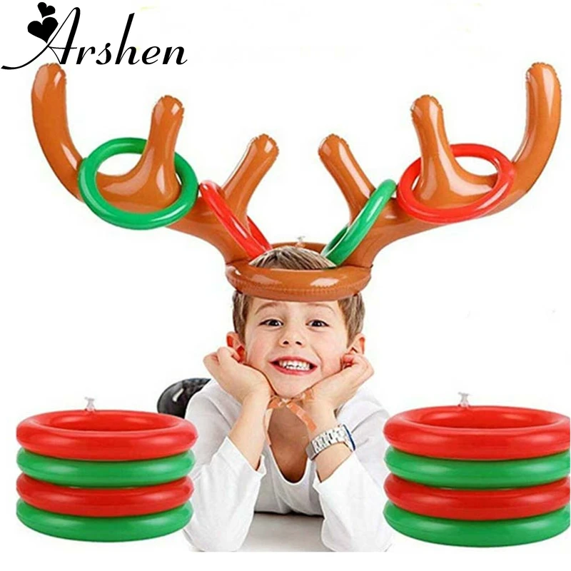 Family Game Inflatable Reindeer Antler Hat Ring Toss Christmas Gift for Kids Navidad Natal New Year Gift Game Xmas Decor Noel