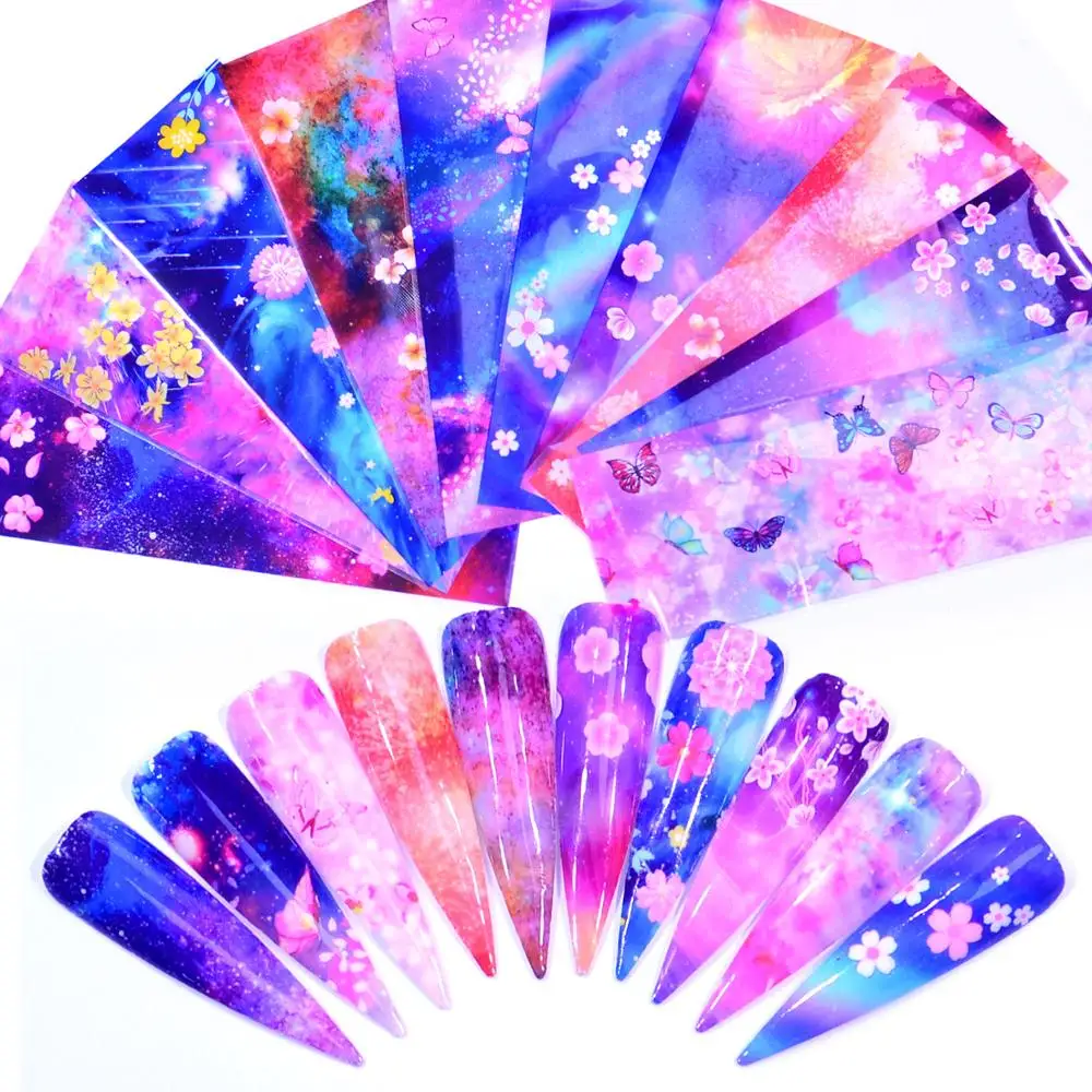 

10 Styles Nail Foils Mix Flower Nail Art Sticker Holographic Starry Paper Foil Nail Gel Transfer Full Wrap Decorations