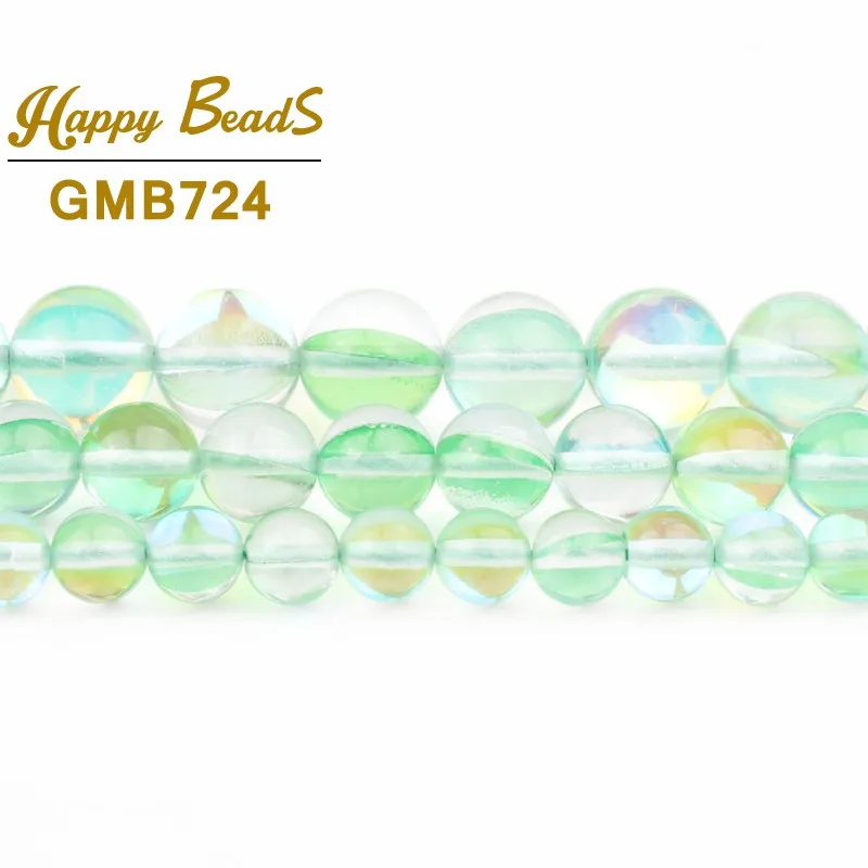 Зеленый флэш австрийский хрусталь Блестящий лунный камень Гладкие Круглые