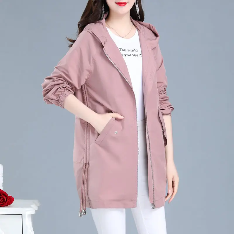 

Double Layer Women's Hooded Jackets 2022 Autumn Causal Famale Long Windbreaker Women Basic Pink Coat And Lining 4XL 230