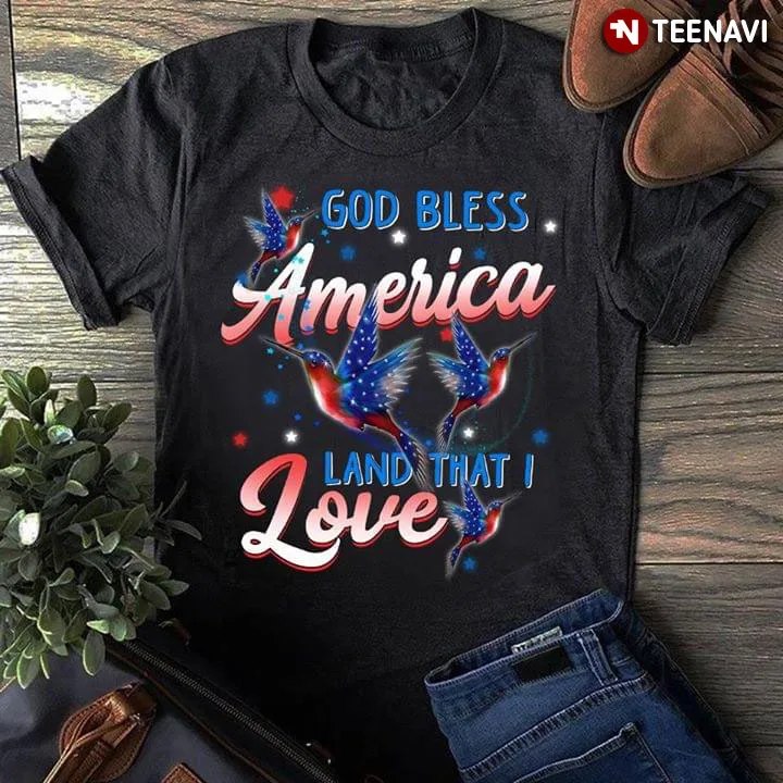 Футболка с надписью God Bless America Land That I Love Hummingbirds |