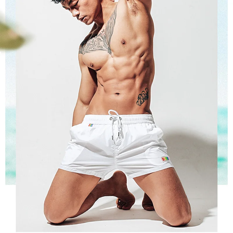 

Новинка 2021, одежда для плавания, свободные плавки с карманами, вязаный купальник, пляжные брюки, быстросохнущие мужские шорты, спортивные для купания