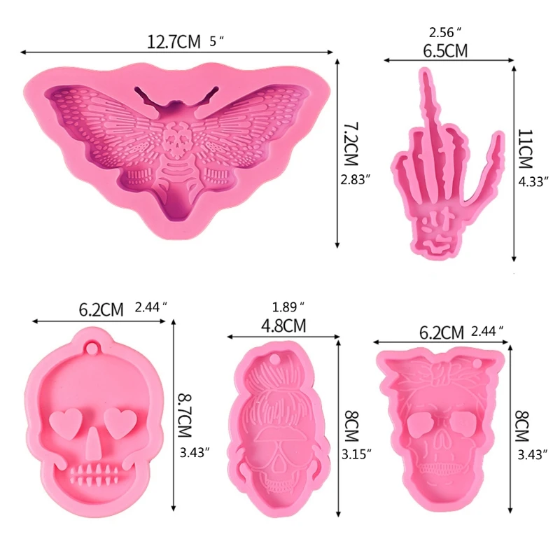 

LX9E 5 Pcs Keychain Epoxy Resin Mold Jewelry Pendant Silicone Mould DIY Crafts Mold