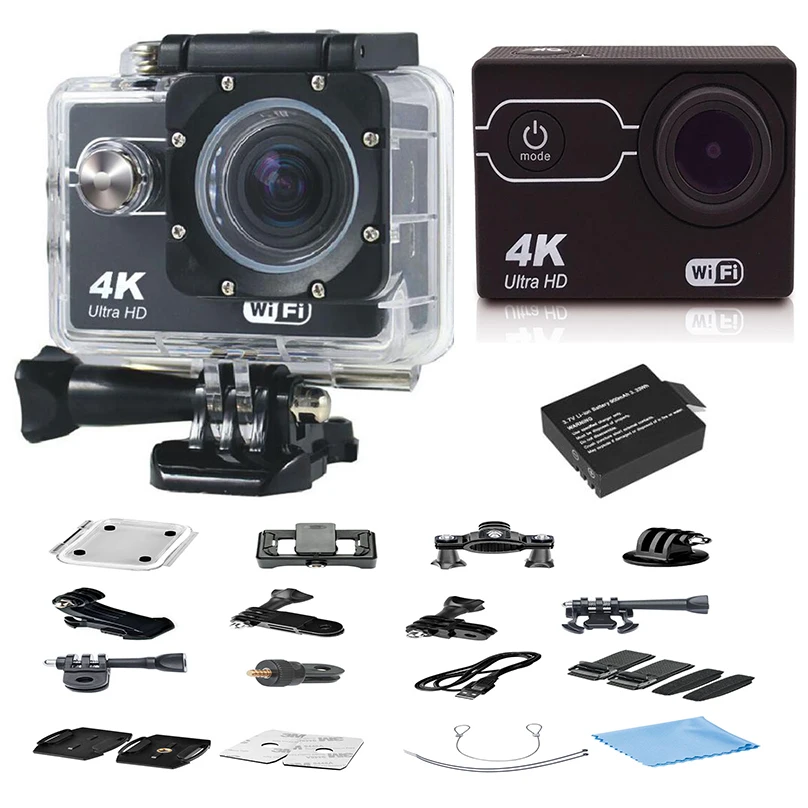 Черный 4K Экшн-камера Ultra HD 4K Спортивная камера 16MP wifi 2," 170D Go Водонепроницаемая профессиональная видеокамера для экстремальных видов спорта DVR для велосипедного шлема автомобиля - Цвет: Черный