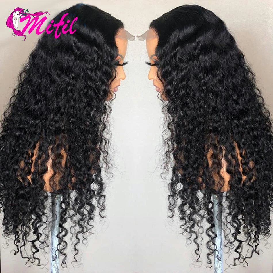 

Mifil Deep Wave Wig Remy Human Hair Transparent Lace Wigs Pre Plucked Deep Wave Frontal Wig For Women 4x4 Closure WigS 32 Inch