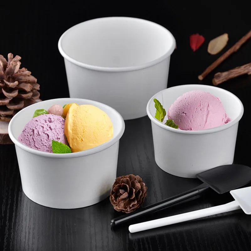 

Круглая белая чашка для мороженого, 50 шт., одноразовая бумажная чаша, 3 унции, 5 унций, 8 унций, чашки для упаковки фруктов, салатов, пудинга, жел...
