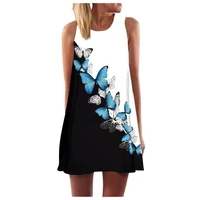 butterfly 3d digital printed o neck slim mini dress casual beach vacation ladies dress elegant ladies clothes