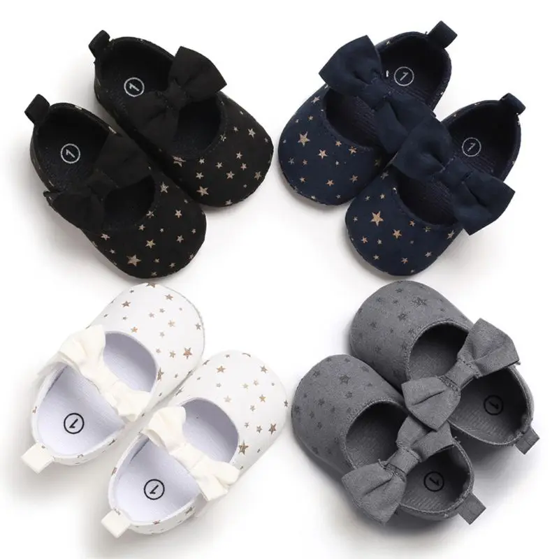 

Newborn Baby Girl Flower Sneakers Toddler Cotton Bow Casual Shoes Infant Little Girls Princess Sequin Stars Leather Shoes 0-18Ms