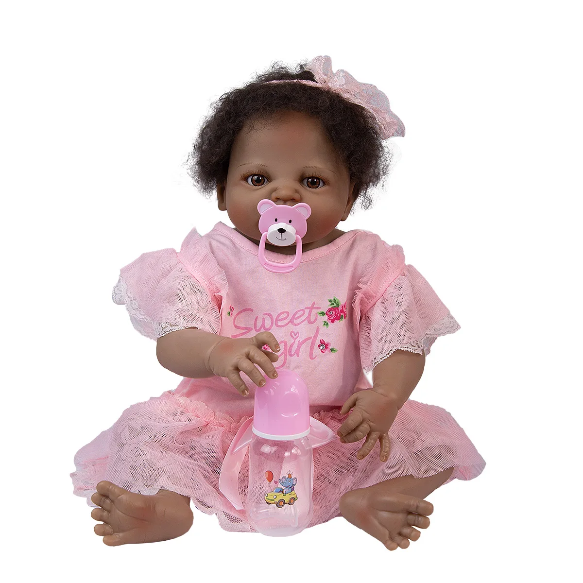 

Clearance Black Skin 23 Inch Full Silicone Body Reborn Baby Dolls Toddler Doll Baby Bath Toy Kids Birthday Gifts Playmate Toys