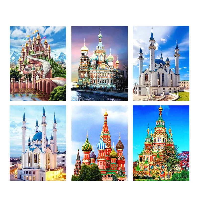 

Full Drill Landscape Building 5D DIY Diamond Painting Embroidery Diamond Mosaic Art Living Home Room Decor Cross Stitch