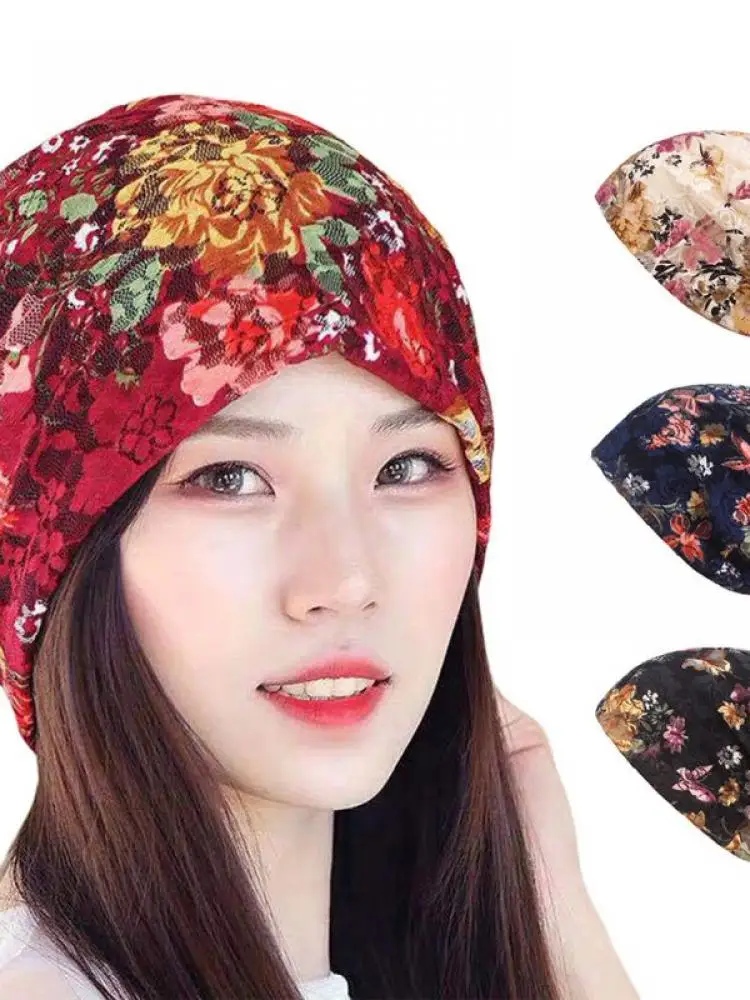 

Ladies New Ethnic Lace Beanie Hat Skull Hat Ski Hat Fashion Casual Hat Loose Headscarf Headwear