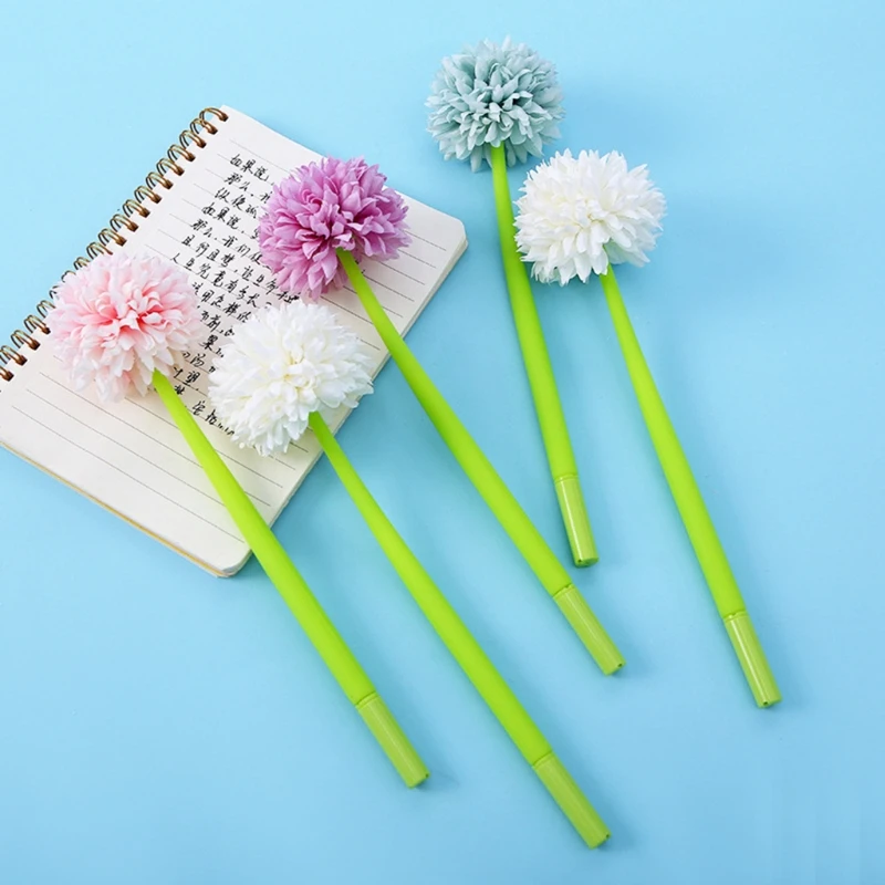 

4 Pack Novelty Gel Pen Blue Gel Pen Cartoon Bloom Flower Design 0.5mm Signature Pen Novelty Stationary for Kids Gift