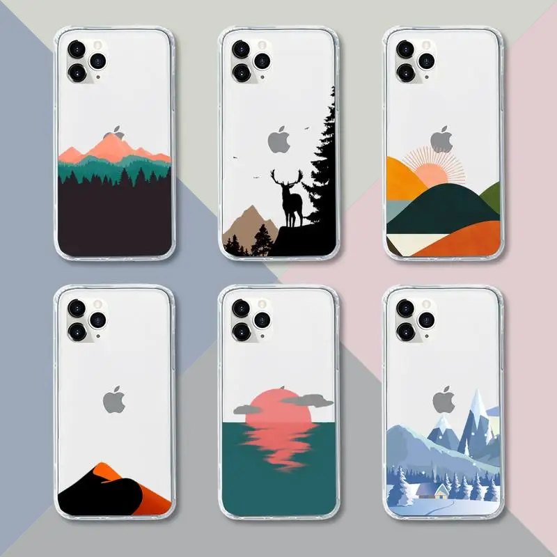 

Hand Painted Landscape Phone Case Transparent For iPhone 12 11 pro mini XS XR X max 5 6 s 7 8 plus Soft TPU Clear Mobile bags