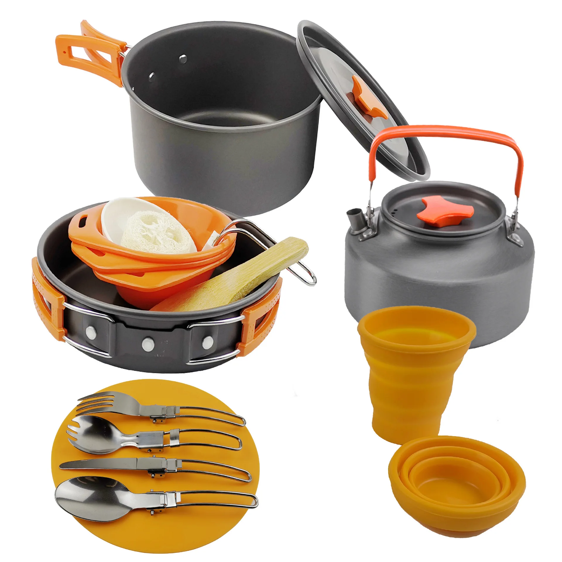

Outdoor camping teapot set pot with tableware mountaineering camping 2-3 portable pots