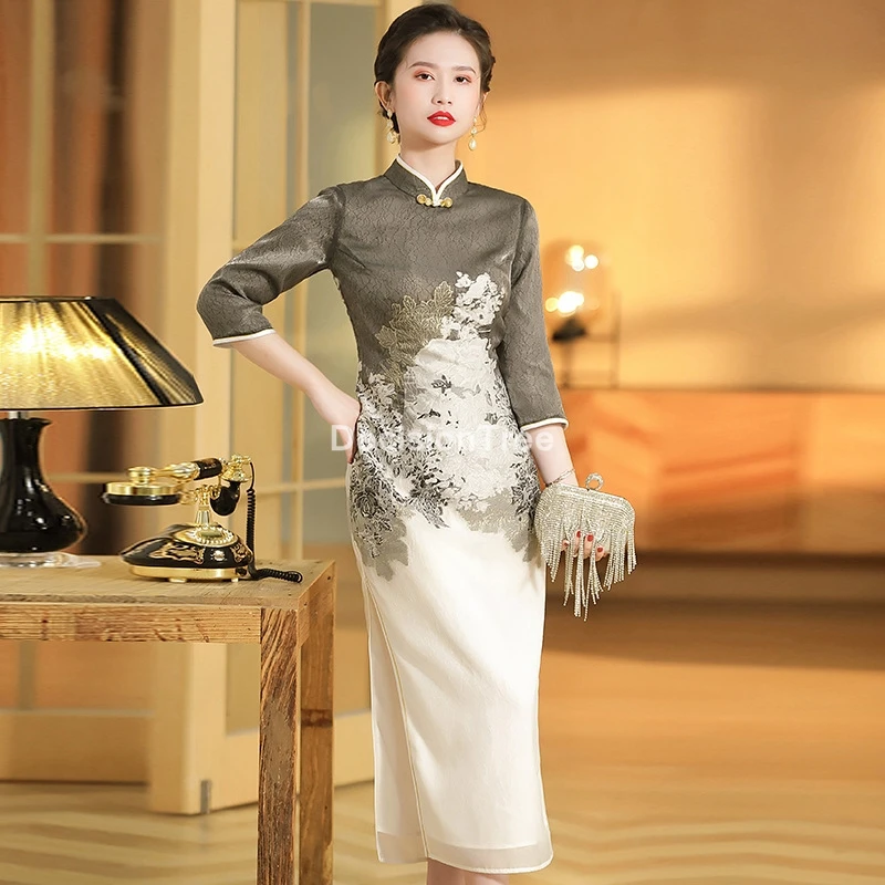 

Платье Ципао китайское, традиционное, винтажное, стрейчевое, восточное, сексуальное, для вечеринки, 2021