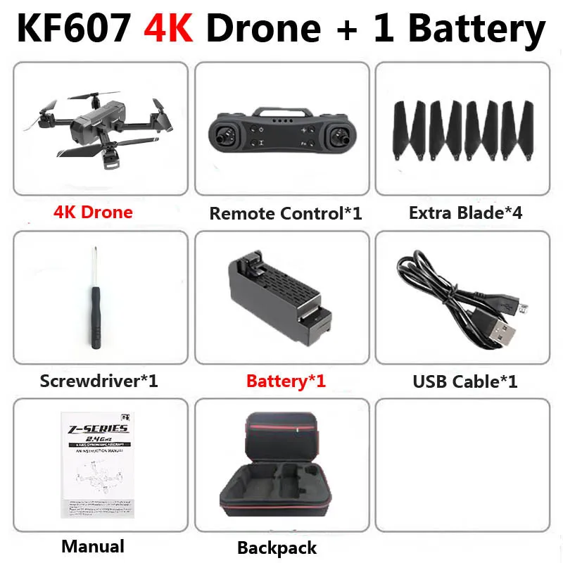 4K 1B Bag KF607 Профессиональный мини складной Дрон с двойной камерой 1080P 4K HD WiFi FPV оптический поток RC Квадрокоптер Вертолет игрушки VS SG106 - Цвет: 4K 1B Bag
