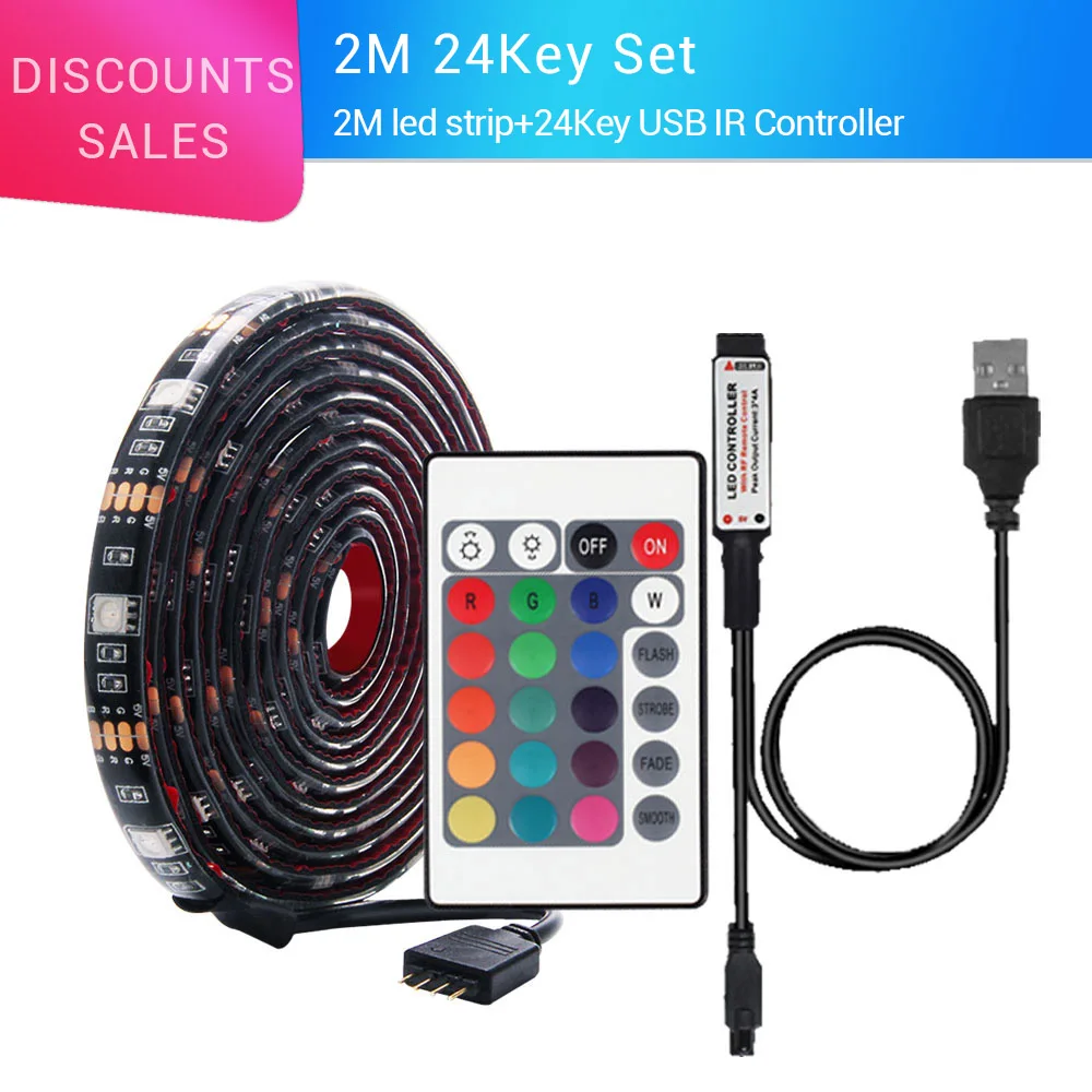 5050 RGB USB светодиодный набор полос с 20Key RF пульт дистанционного управления светодиодный музыкальный контроллер USB светодиодный светильник полоса для телевизора фоновая лампа лента светодиодный лента - Испускаемый цвет: 2M 24Key Set