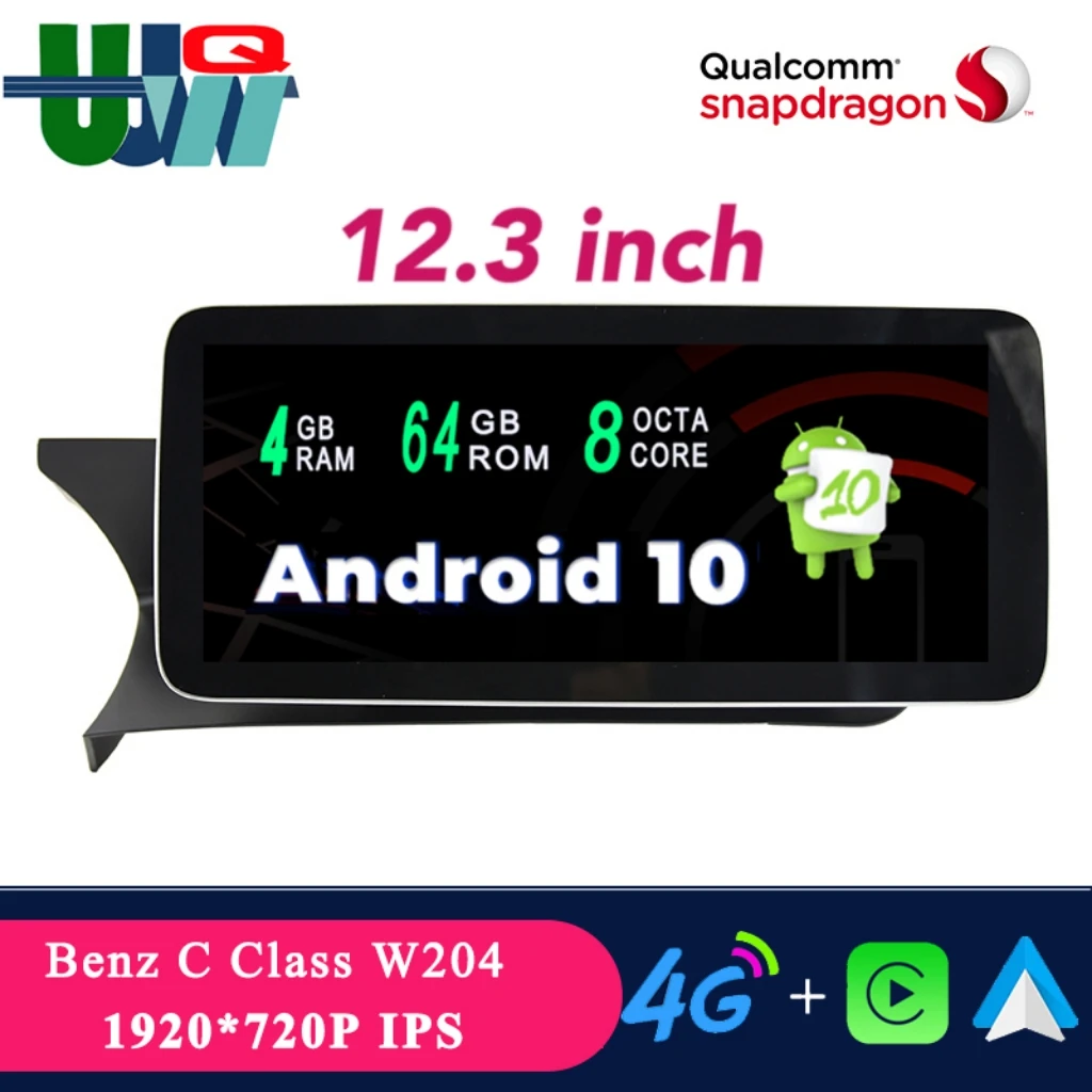 

UJQW 12.3" 2 Din Car Video Players Android 10.0 Qualcomm For Mercedes Benz W204 2011-2014 NTG 4.5 Carplay Android Auto GPS BT 4G